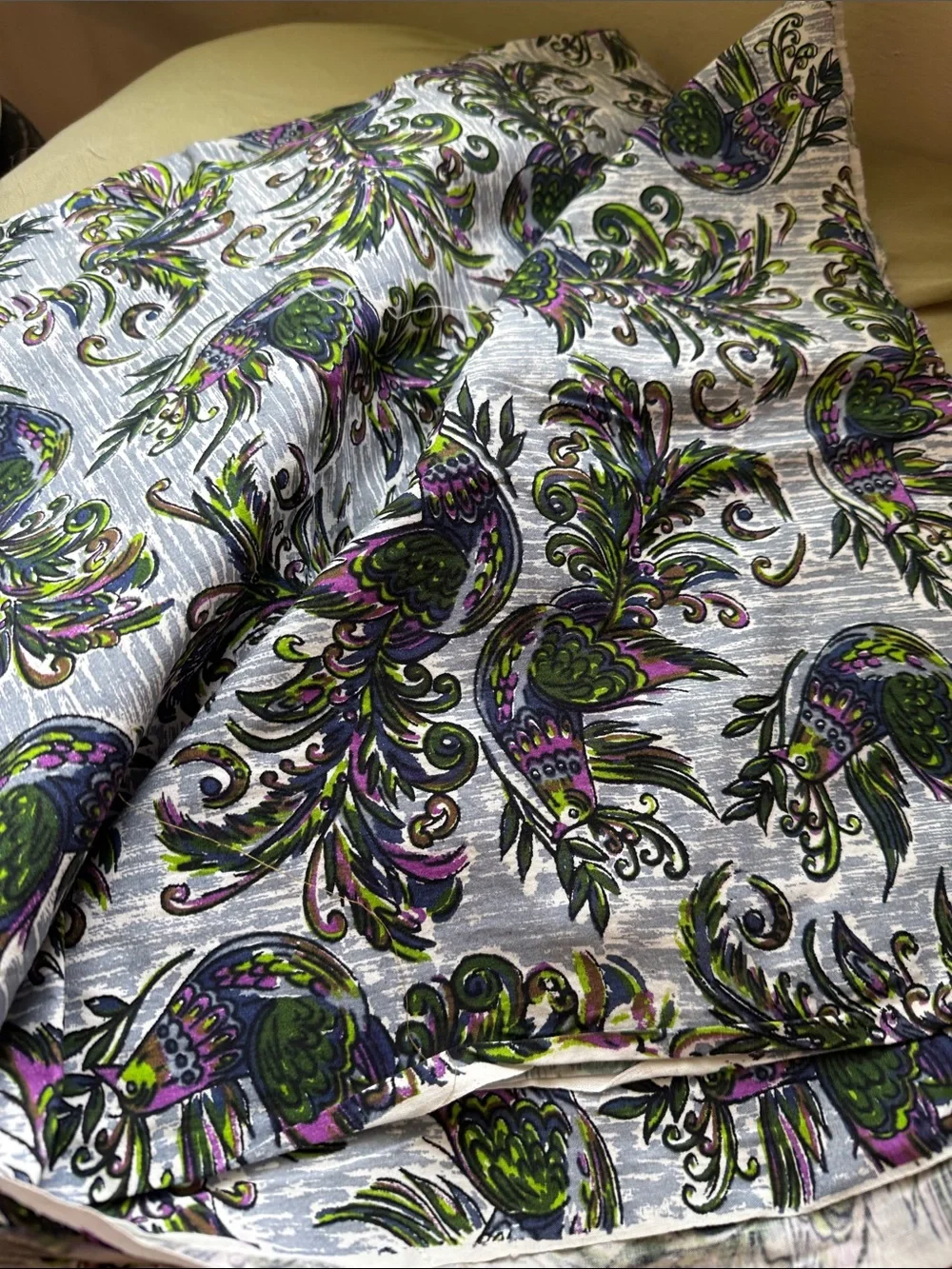 Woven cotton colorful bird Fabric 3 1/4 yard by 38” new